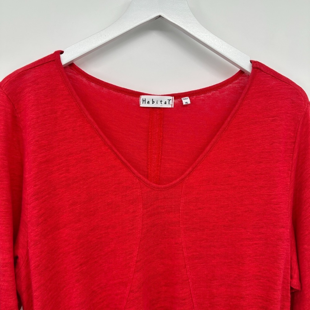 Habitat Top Shirt Blouse Size XL Red 100% Linen Stretch Pockets 3/4 Sleeves Boho - Picture 4 of 12